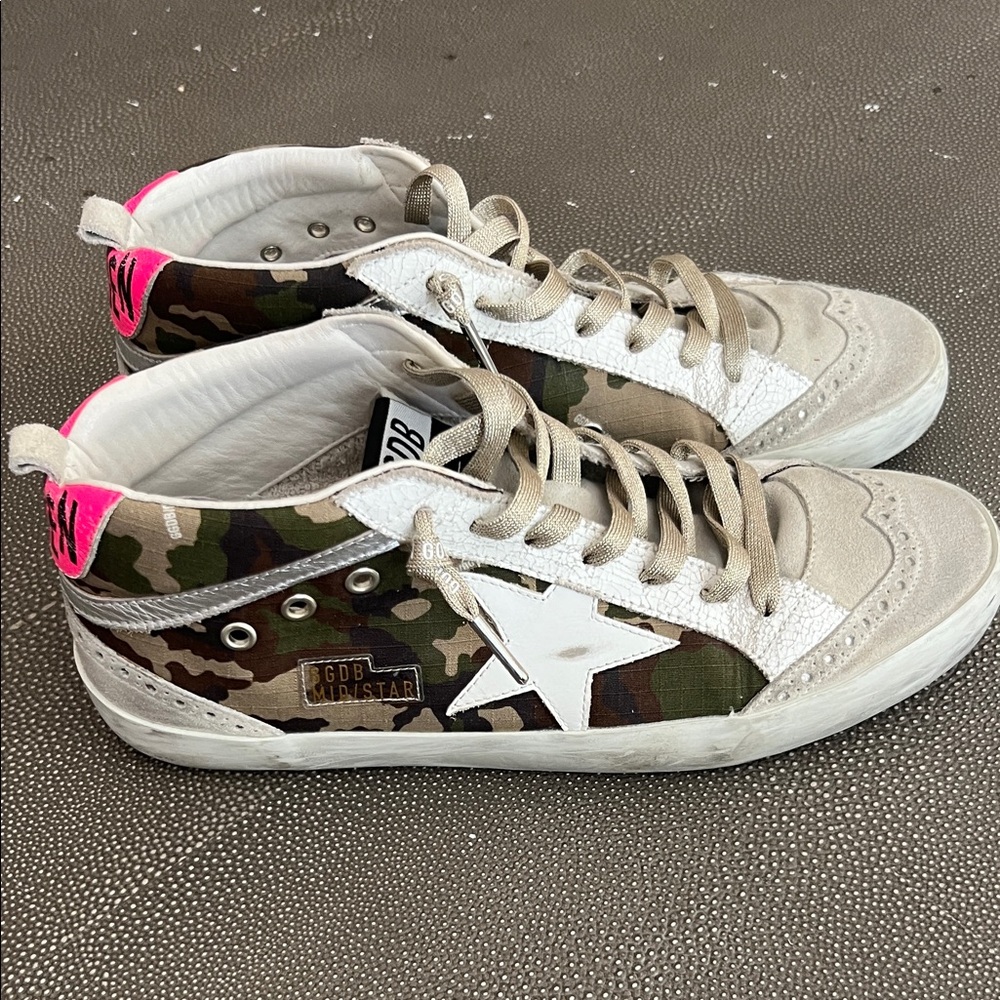 Golden Goose Camouflage Sneakers with Neon Pink Highlights